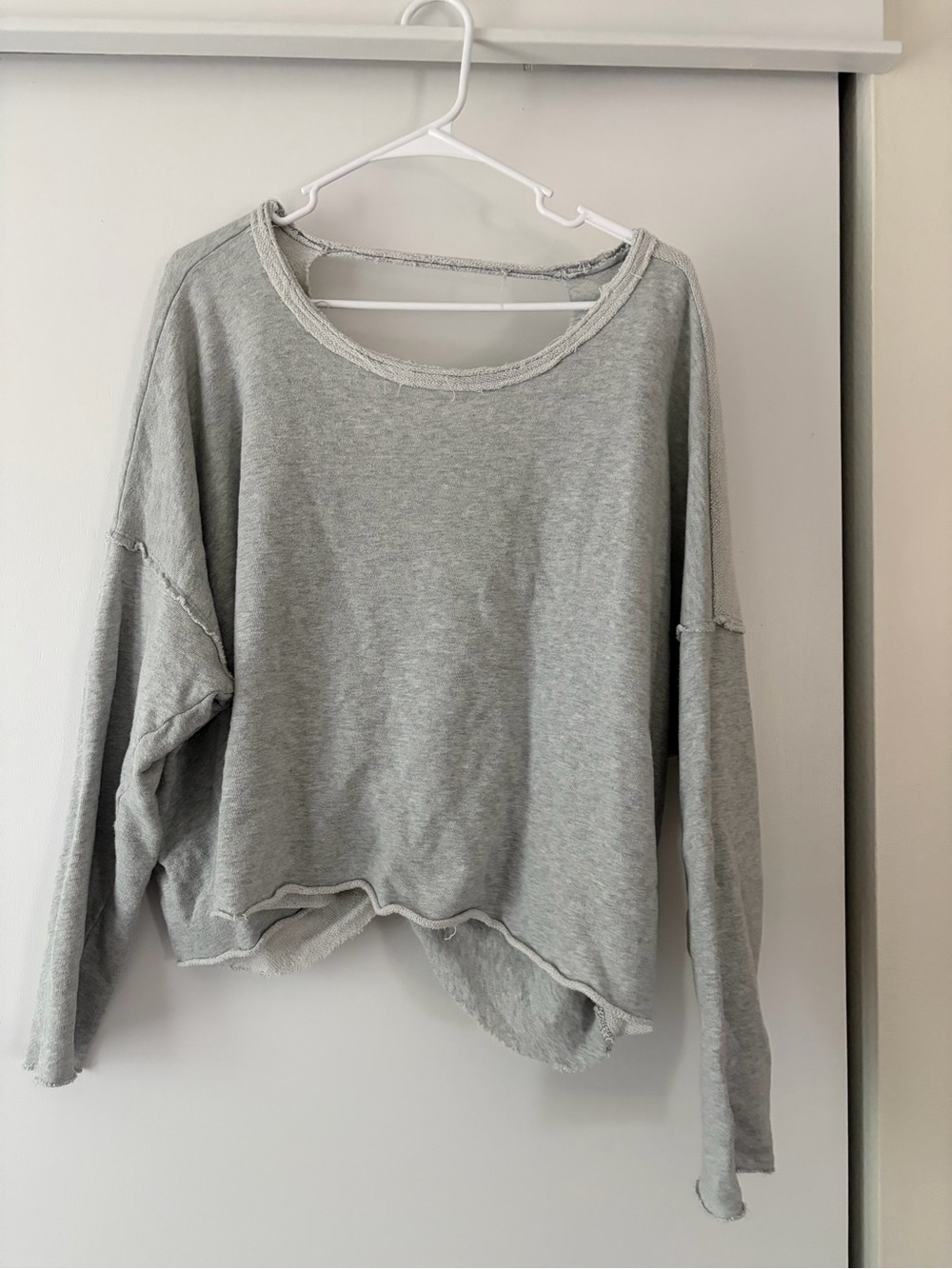 aerie Light Gray Raw-Edge Pullover Sweatshirt
